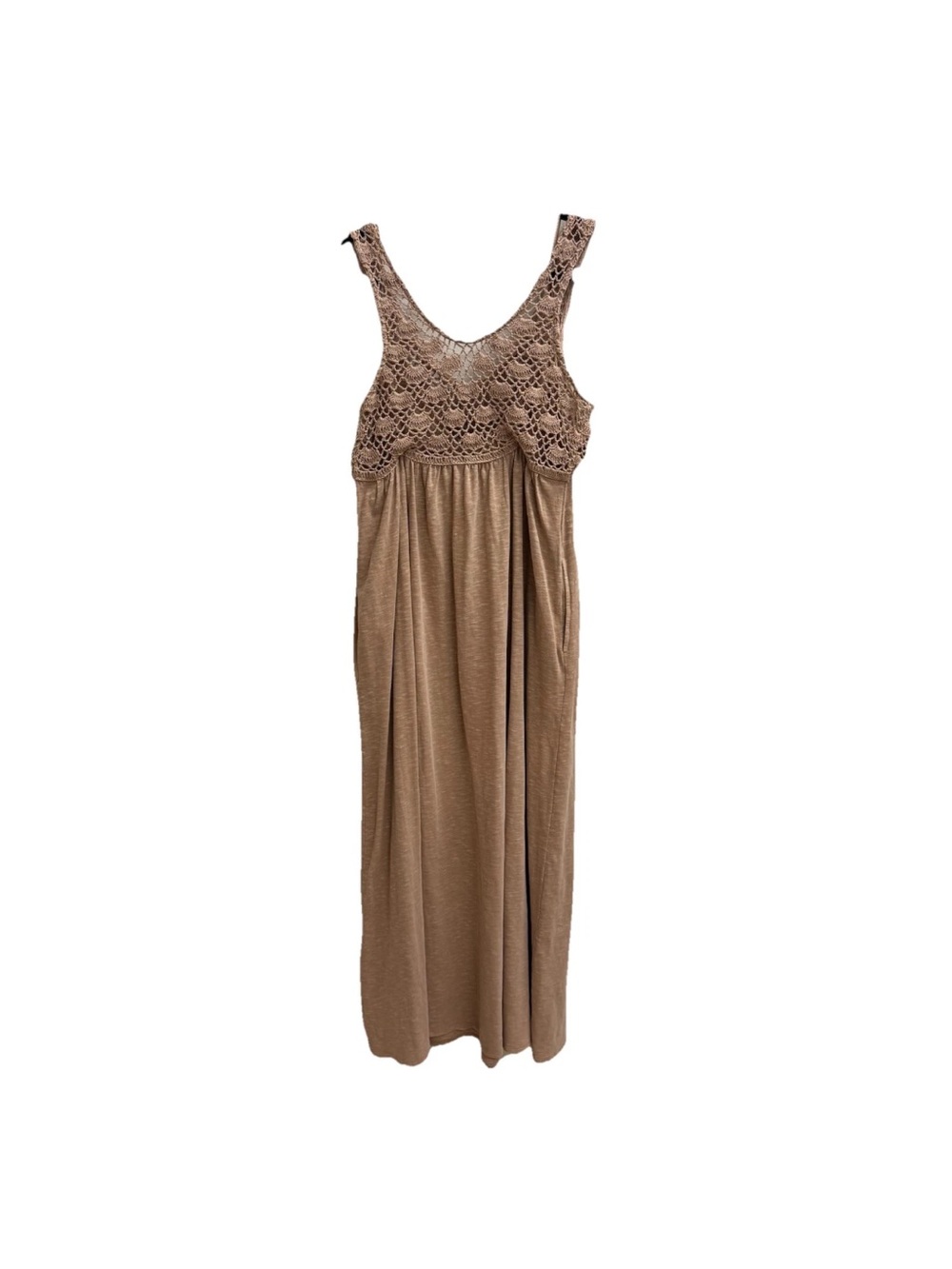 Aerie Crochet Knit Maxi Dress in Tan Brown NWT Size Large Cotton Boho Festival - Picture 2 of 13